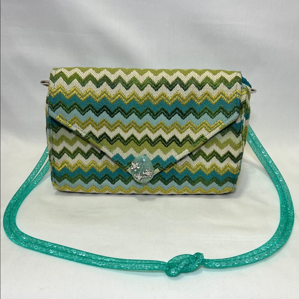 Handmade Chevron Bag in Green and Blue